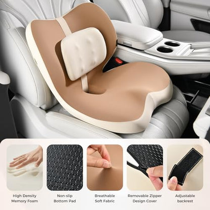 2 in1 Truck Seat Cushion and Lumbar Support Pillow Memory Foam Car Seat Cushion with Adjustable Strap for Truck Driver Long Drives