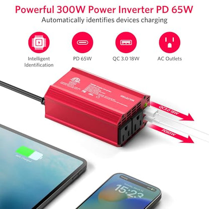 300W Power Inverter DC 12V to 110V AC Car Outlet Adapter with USB