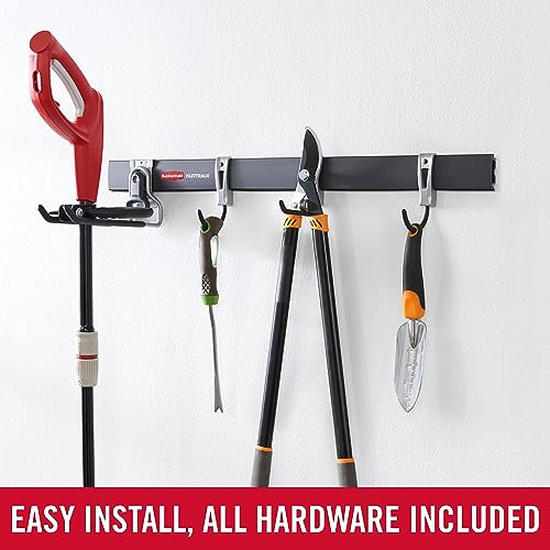 FastTrack Garage Storage Utility Hooks 5 Piece Black All in One Rail Hook Kit and Tool Organizer Heavy Duty for Home