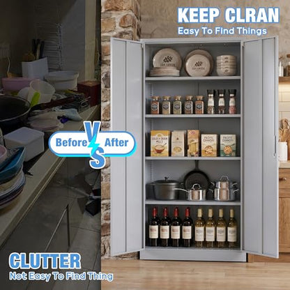 71 Inch Grey Metal Storage Cabinet with Locking Doors