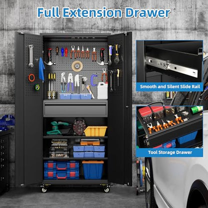 71"H Garage Storage Cabinet with Wheels
