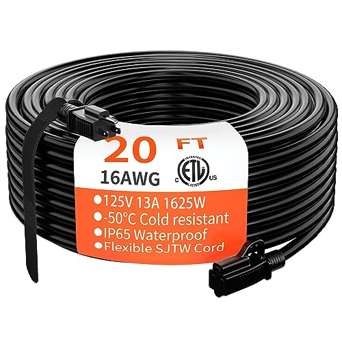 Indoor Outdoor Black Extension Cord 20 FT Waterproof 16