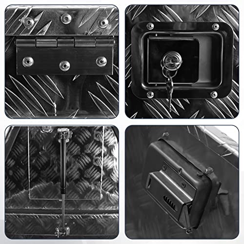 28 Inch Heavy Duty Aluminum Stripes Plated Tool Box Pick Up Truck Bed RV Trailer Tongue Toolbox Waterproof Storage Organizer with Lock and Keys