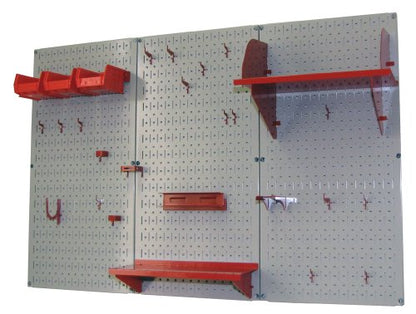 Pegboard Organizer 4 ft. Metal Pegboard Standard Tool Storage Kit with Gray Toolboard and Red Accessories