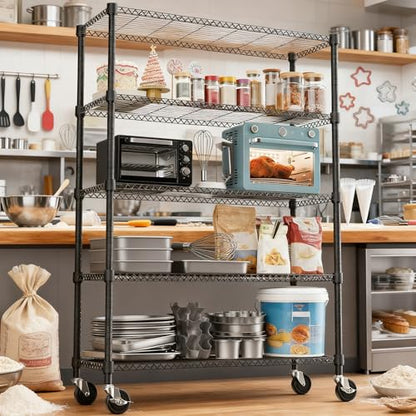 1750LBS 47.2" W 5 Tiers Storage Shelves Metal Shelving Unit with Wheels Heavy Duty Garage Shelving Adjustable Wire Shelves for Pantry