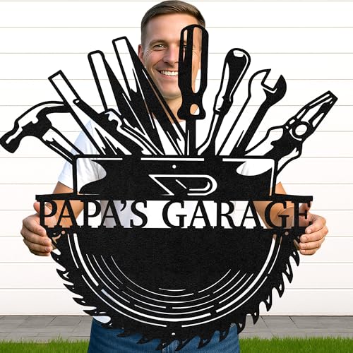 Custom Garage Workshop Metal Sign Personalized Tool Name Wall Art for Car Truck Mechanic Shop Decor Durable Steel Sign for Dad Husband Men’s Auto Workspace or Fence