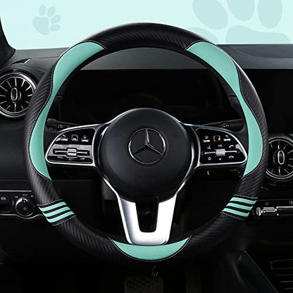 Car Steering Wheel Covers for Women Girl Padded Carbon Fiber PU Leather Cute Cartoon Auto Interior Accessories for Jeep