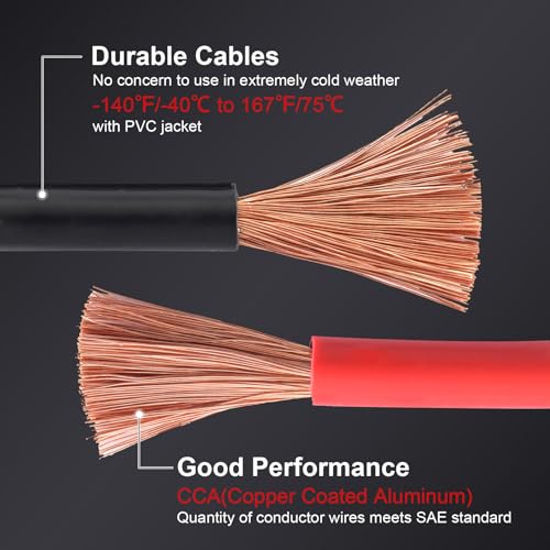 0 Gauge 20 Feet 1000 Amp Heavy Duty Jumper Cables for Car