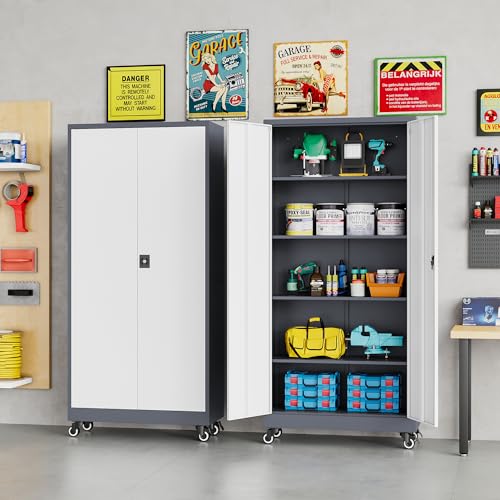 75" Tall Metal Storage Cabinet with Wheels