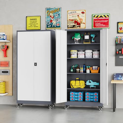75" Tall Metal Storage Cabinet with Wheels