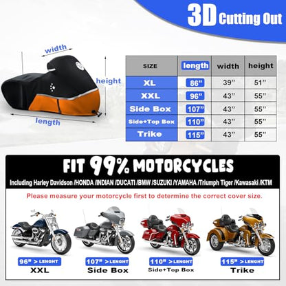 Motorcycle Cover 420D Heavy Duty Storage for Touring Models Harley Davidson Road King