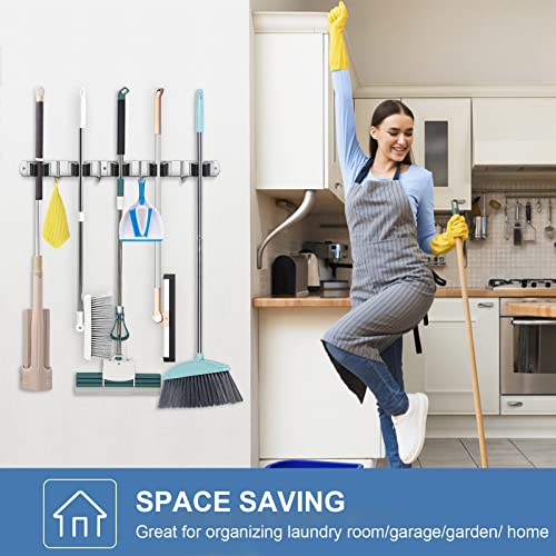 2 Pack Broom Holder Wall Mount Stainless Steel Mop Organizer (2 Count)