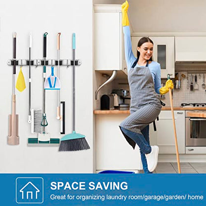 2 Pack Broom Holder Wall Mount Stainless Steel Mop Organizer (2 Count)