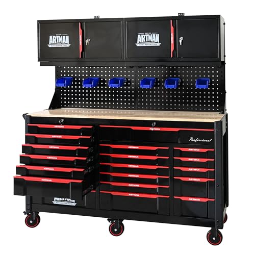 64 Inch Garage Storage System with Workbench & Pegboard
