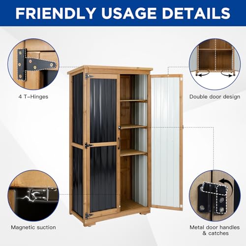 Outdoor Storage Cabinet Wood & Metal with Waterproof Roof