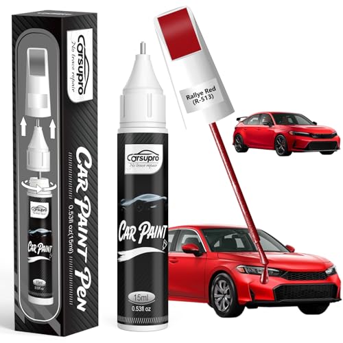 Rallye Red(R-513) for Honda Touch Up Paint Pen, 2 in 1 Car Scratch Remover with Pen Tip and Brush, Precise Color Match for Car Paint Scratch Repair, Quickly and Easily Fix Chips and Nicks