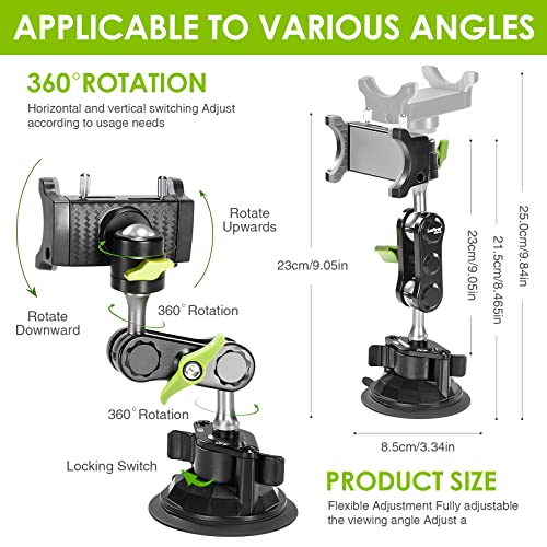 Suction Cup Phone Mount 360 Rotating Universal Ball Head Arm for Car Dashboard Windshield Vehicle Sunroof