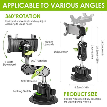 Suction Cup Phone Mount 360 Rotating Universal Ball Head Arm for Car Dashboard Windshield Vehicle Sunroof