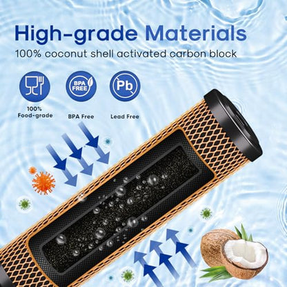 1 Micron 2.5" x 10" Whole House Water Filter Coconut Shell Activated CTO Carbon and KDF Cartridge for Home (2 Count)