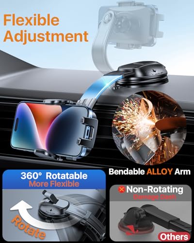 Upgraded Strongest Suction No Block View Bendable Arm Car Phone Holder