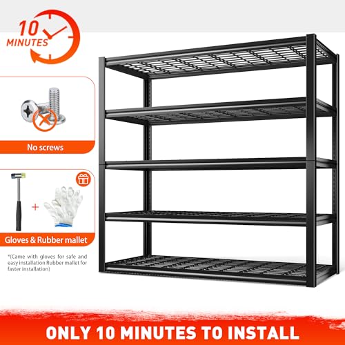 48.2''W Garage Shelving Heavy Duty Metal Shelving 3000LBS Storage Shelves Adjustable Metal Shelves Industrial 5 Tier Garage Shelf for Basement Pantry Warehouse Supermarket (2 Count)