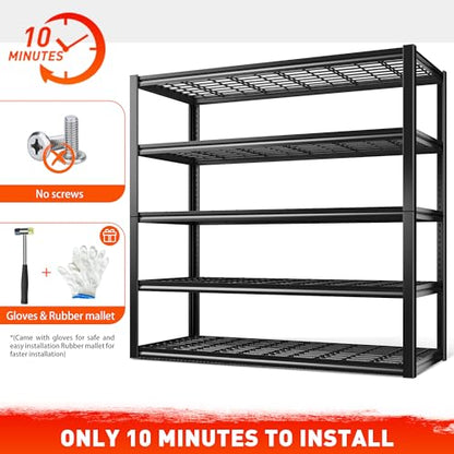 48.2''W Garage Shelving Heavy Duty Metal Shelving 3000LBS Storage Shelves Adjustable Metal Shelves Industrial 5 Tier Garage Shelf for Basement Pantry Warehouse Supermarket (4 Count)