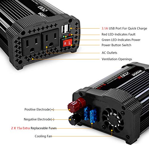 NDDI 200W Car Power Inverter 12V DC to 110V AC Converter