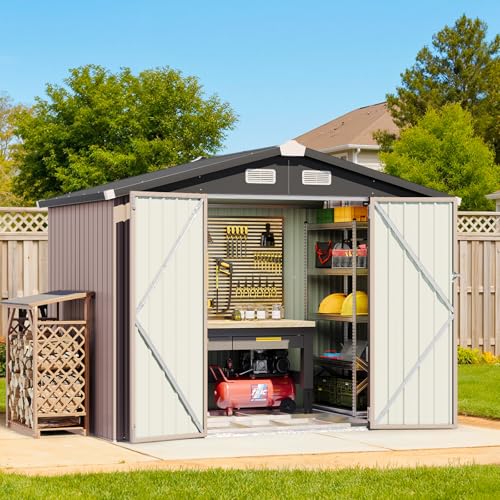 8x6 FT Outdoor Storage Shed with Base & Lockable Double Doors