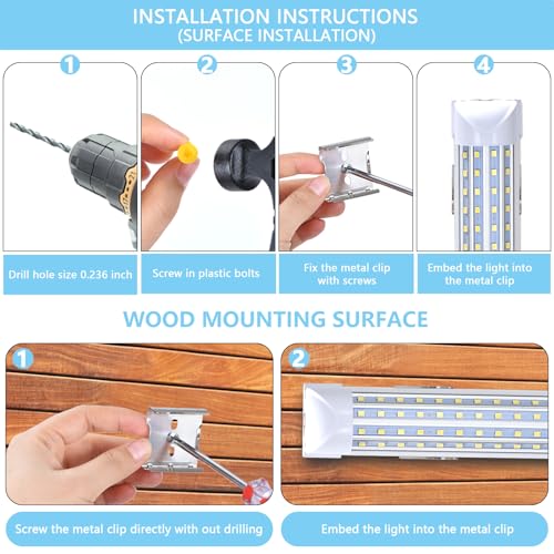 6- Pack) 4FT LED Shop Light, 65W 5000K Daylight White 7500LM Super Bright T8 Integrated Fixture U-Shape 4 Rows Linkable Tube Lights for Garage Warehouse Workshop Basement Plug and Play (6 Count)