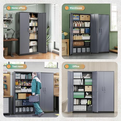 Metal Storage Cabinets with Lock Door and 5 Adjustable Shelves