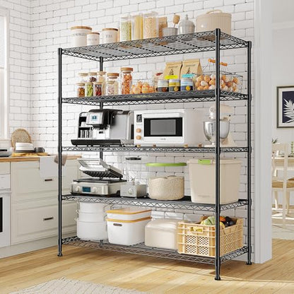 2 Set of 45 W Storage Shelves 5 Tier Wire Shelving Unit Adjustable Metal Shelving Wire Shelf Pantry Shelves Wire Commercial Rack for Closet Kitchen Pantry Garage 45" Wx 13.5" Dx70.5 H Black (2 Count)