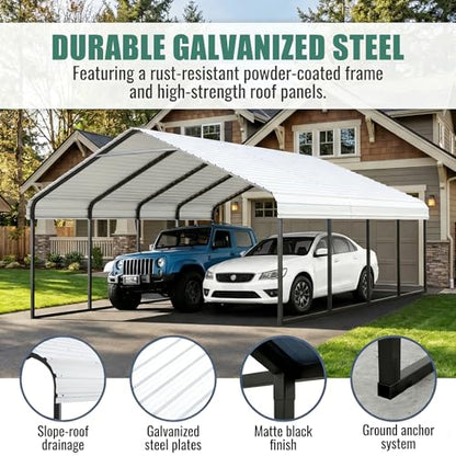 12x20 ft Heavy Duty Metal Carport with Vertical Roof Design