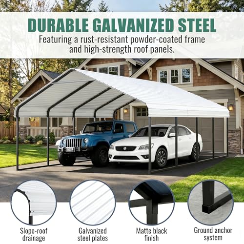 20x20 Carport Heavy Duty Galvanized Steel Garage