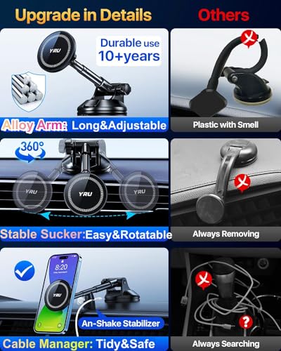 Upgraded Magnetic Phone Holder Car【Patented & Super Magnet】 for MagSafe Mount Dashboard Windshield Vent Magnet Phone Cradle Stand for iPhone 17 16 15 14 13 12 Pro Max Samsung Truck