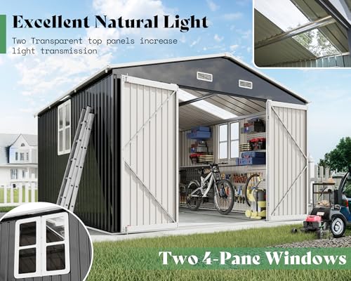 10x12x7 FT Outdoor Storage Shed with 2 Transparent Panels