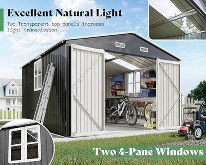 10x12x7 FT Outdoor Storage Shed with 2 Transparent Panels