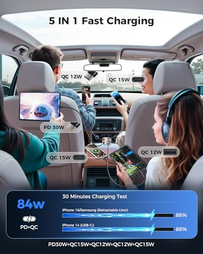2026 Compact SUPERONE Retractable Car Charger with USB C & Apple Cables