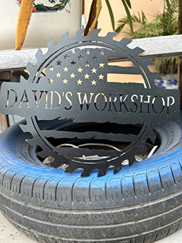 Custom American Flag Metal Shop Sign Gift for Dad