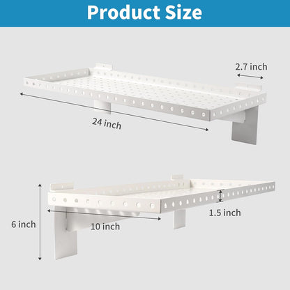 Slatwall Shelves 24x10 Inch, Slatwall Accessories for Retail, Garage, Home Storage, Heavy Duty Slat Wall Hanging Shelf (4, White)
