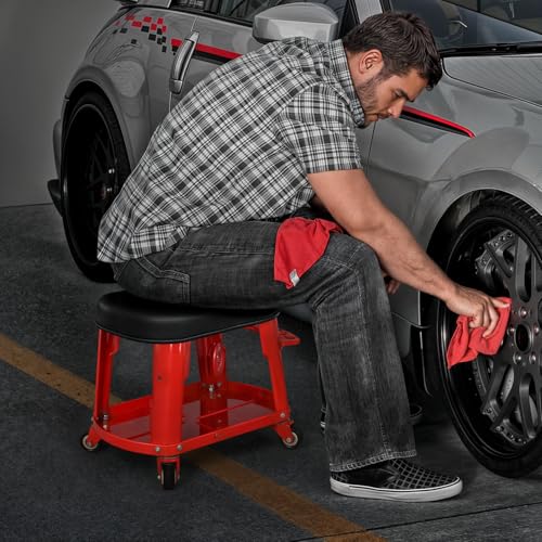 Heavy Duty Garage Rolling Work Seat 300LBS Capacity Mechanics Stool with Wheels
