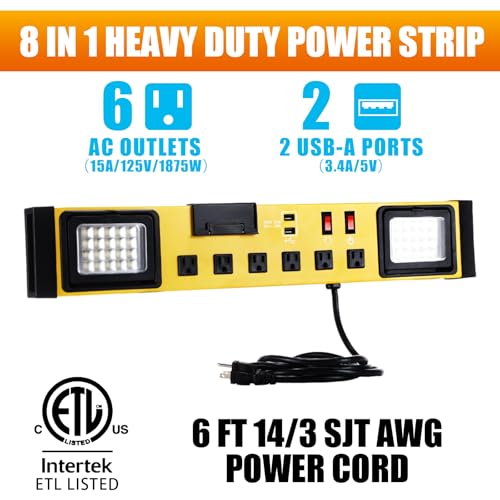6 Outlets Power Strip with LED Worklight