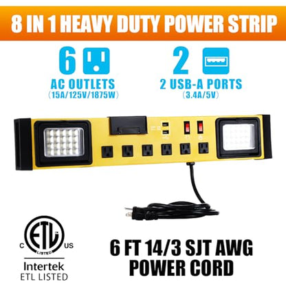 6 Outlets Power Strip with LED Worklight