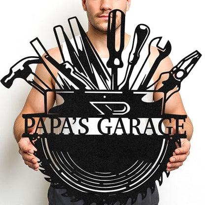 Custom Garage Workshop Metal Sign Personalized Tool Name Wall Art for Car Truck Mechanic Shop Decor Durable Steel Sign for Dad Husband Men’s Auto Workspace or Fence