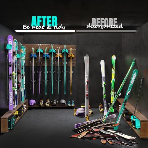 Ski & Snowboard Wall Rack for Garage Wall Fits Any Ski