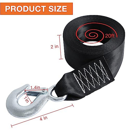 Boat Trailer Winch Strap with Hook 2" x 20' (20 Foot)