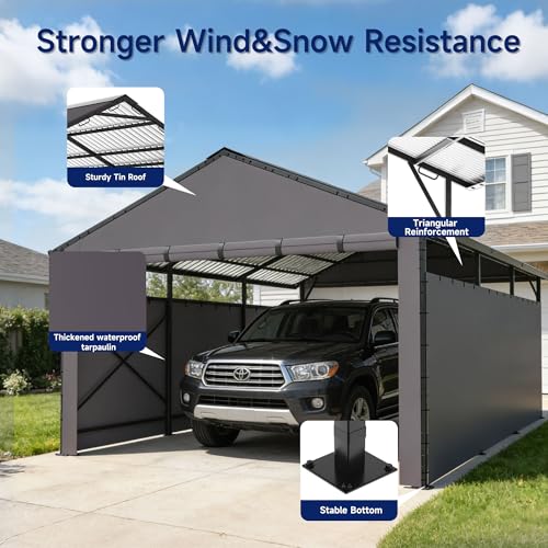 22x11 FT Heavy Duty Metal Carport with Oxford Cloth Enclosure