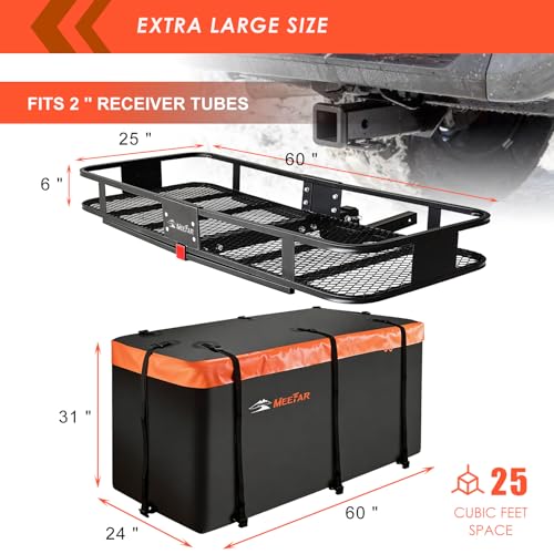 Hitch Mount Cargo Carrier Rack Basket 60"*25"*6"+Waterproof Bag 25 Cu.Ft