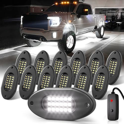 Pure White Rock Lights for Trucks 12 Pods (12 Count)