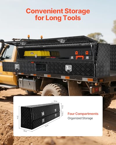 Truck Tool Box 72 x 21 x 13 Aluminum Storage Box with Two Drawers