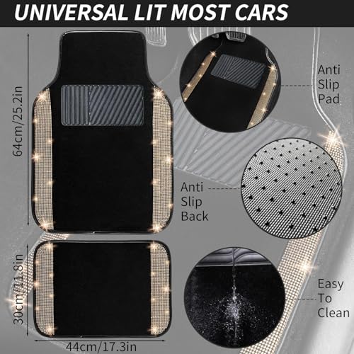 Bling Car Floor Mats Full Set and Steering Wheel Cover (5 Count)